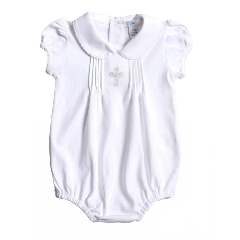 NEW HUG ME FIRST girls embroidered bubble onesies in silver cross